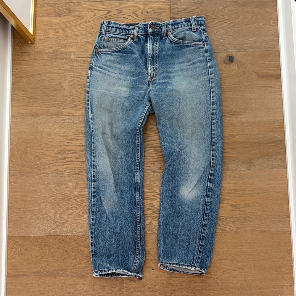 Perfect orange tab Levi’s hemmed slightly